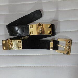 VTG Doppia Vita  black gold leather belt size 80/30 5 holes  Made in Italy